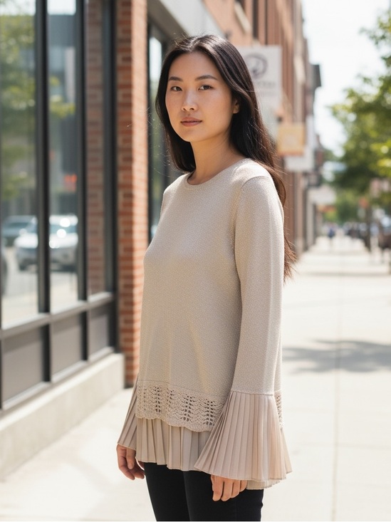 Anthropologie Sweaters - Anthropologie Sioni Studio Sequined Sweater Layered Bell Pleated Sleeves Size S